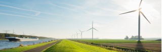 Renewable energy being produced in a wind farm